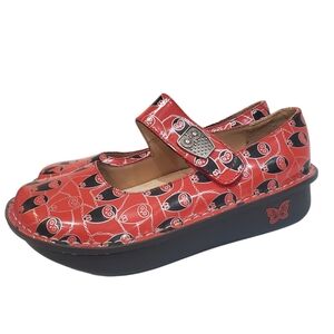 Alegria Size 36 shoes Mary Janes PAL-328 Paloma Red Owl Print Nursing Comfort